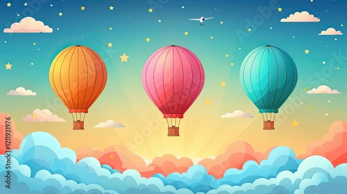 Wallpaper Mural Romance takes flight in this colorful flat design hot air balloon adventure illustration Torontodigital.ca