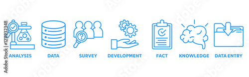 Research icon set illustration concept with icon of analysis, data, survey, development, fact, knowledge, data entry