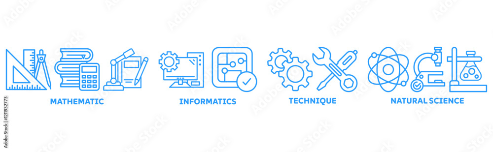 Fototapeta premium MINT icon set illustration concept with icon of mathematic, informatics, technique, natural science 