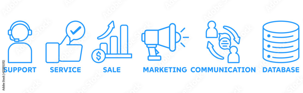 Obraz premium CRM icon set illustration concept with icon of support, service, sale, marketing, communication, database