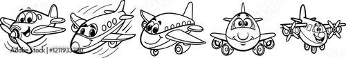 Set of Cartoon Airplanes with Cheerful Expressions