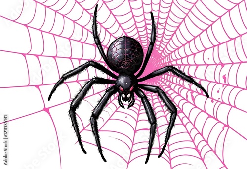 Black Spider on Pink Web Artistic Illustration photo