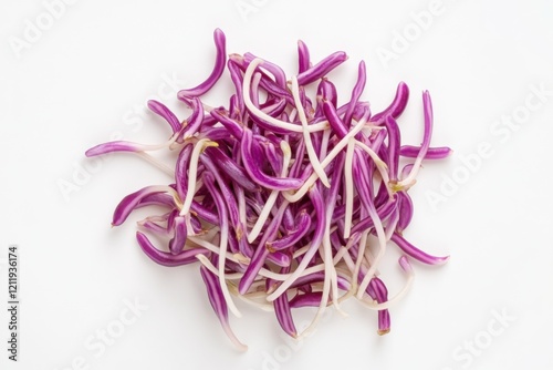 Fresh purple bean sprouts cluster on white background, isolated, healthy nutrition concept photo