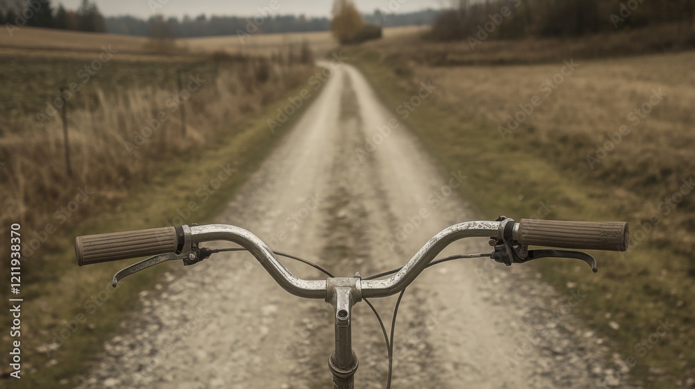 Gravel road view from bicycle handlebars. Gravel road view from bicycle handlebars.