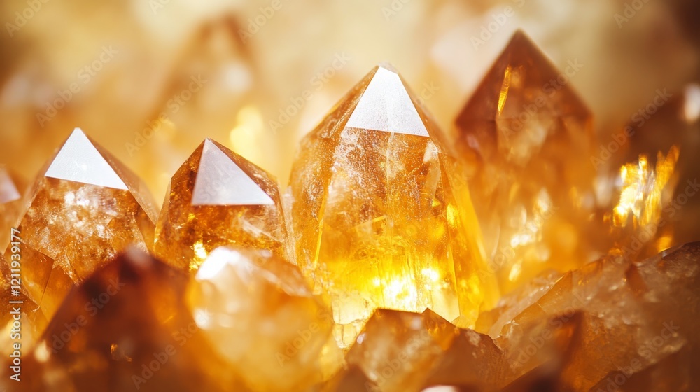 Close-up of vibrant citrine crystal clusters with warm glow Close-up of vibrant citrine crystal clusters with warm glow