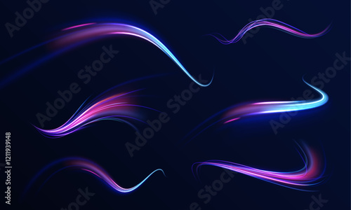 Neon stripes in the form of drill, turns and swirl. Speed of light concept background. Abstract background rotational border lines, png, effect, wave,neon,line.