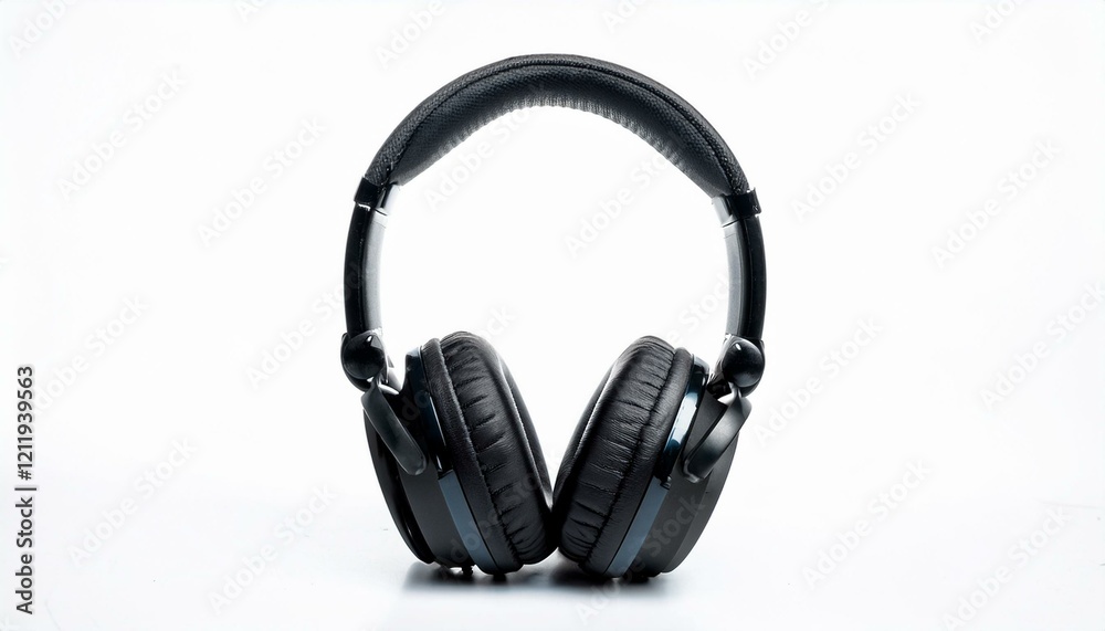Sleek Black Headphones on White Backdrop Sleek Black Headphones on White Backdrop