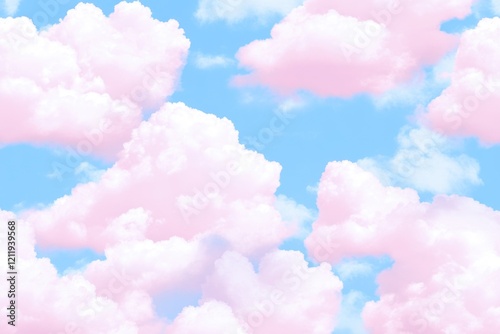 A plane soaring through the clouds, a sunny day with blue sky