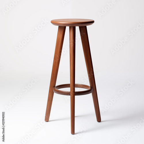 MidCentury Modern Wooden Bar Stool Teak Wood Simple Design Isolated on White