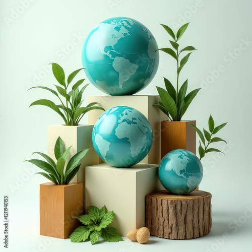 Sustainable Artistic Forms
Abstract eco-friendly shapes like wooden blocks, greenery, and textured stone integrated into a balanced composition Balloon Earth Elements