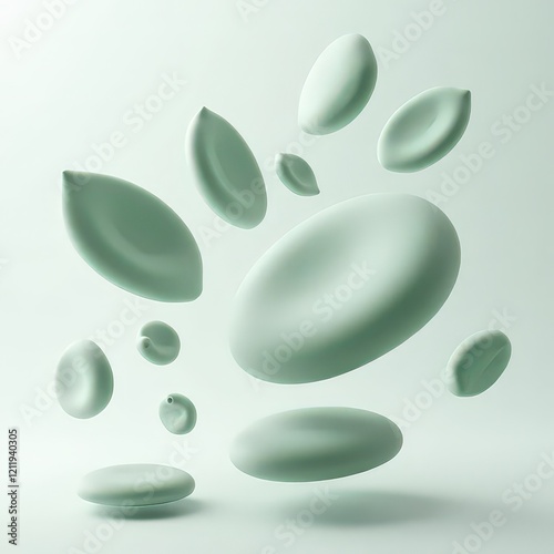 Floating Organic Modules
Modular abstract shapes resembling natural forms like leaves, water droplets, and stones in mid-air.