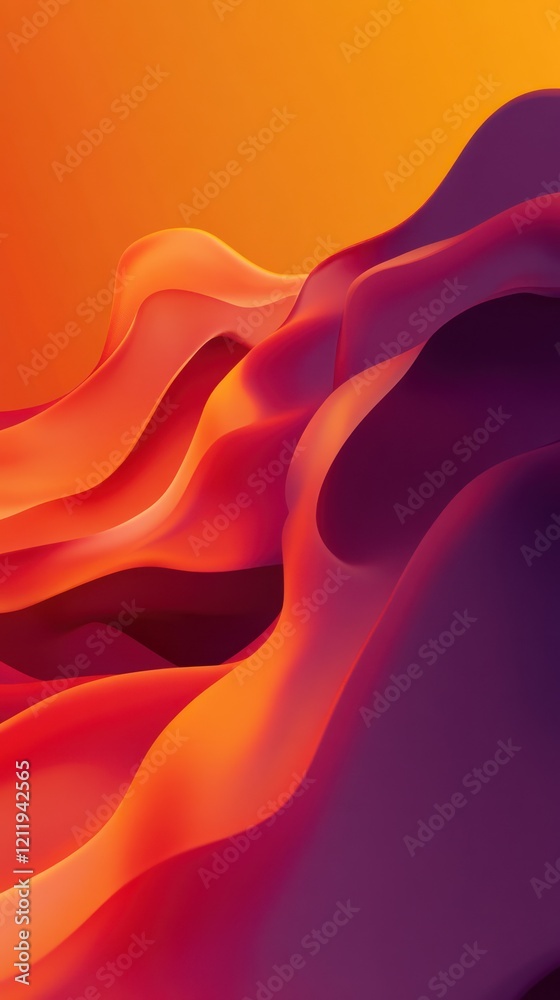 Fototapeta premium Abstract orange-purple waves, sunset backdrop, digital art, website design