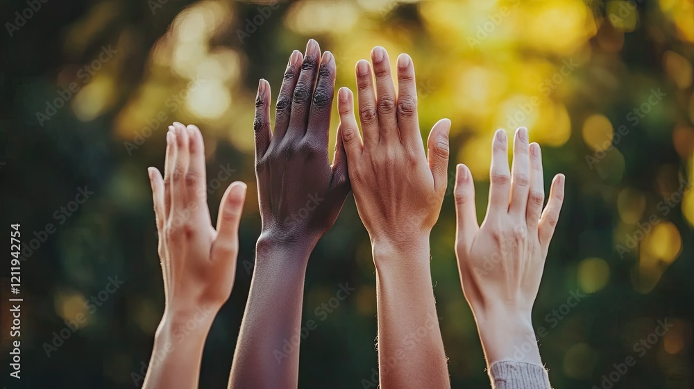 A close-up of hands of different skin tones united in a gesture of solidarity, symbolizing the fight for racial justice A close-up of hands of different skin tones united in a gesture of solidarity, symbolizing the fight for racial justice