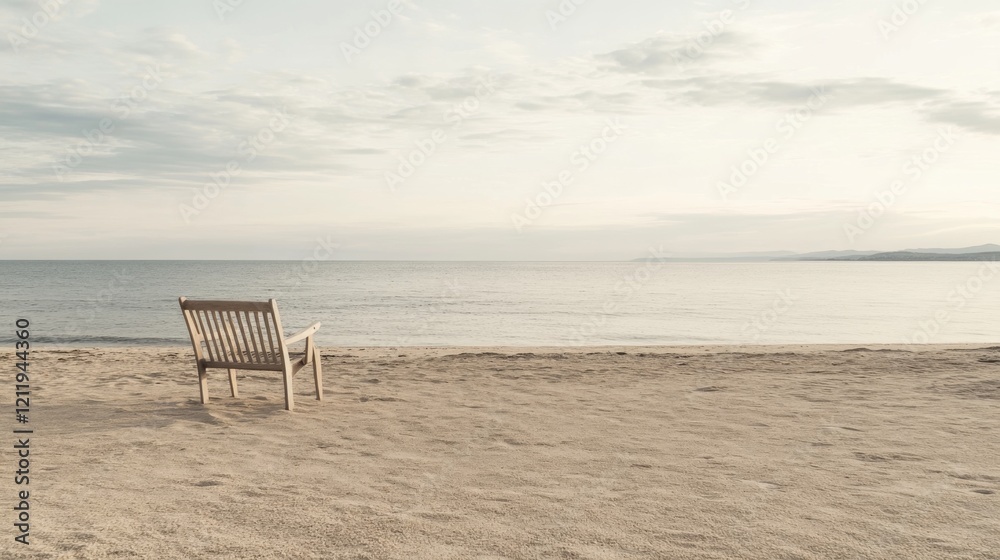Solitary wooden chair on a tranquil beach at sunrise. Solitary wooden chair on a tranquil beach at sunrise.