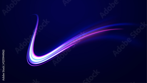 Colorful Light Trails, Long Time Exposure Motion Blur Effect. Abstract fire flare trace lens flares acceleration speed motion on night road. Acceleration speed motion on night road.