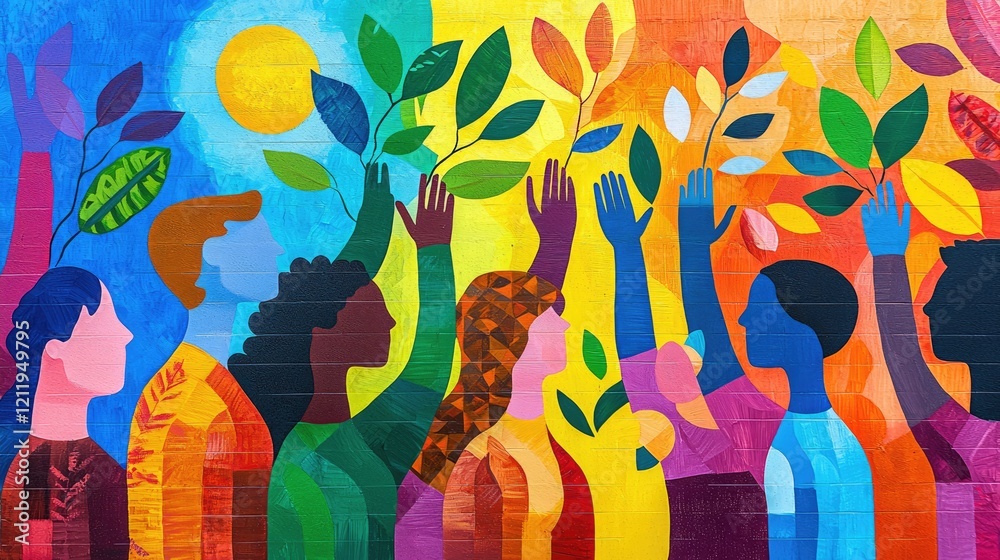 An artistic representation of a social justice mural, showcasing themes of equality and community An artistic representation of a social justice mural, showcasing themes of equality and community