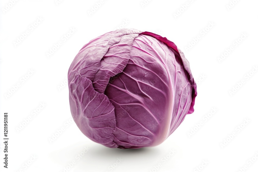 Close-up shot of a purple cabbage on a white surface, perfect for food or scientific illustrations Close-up shot of a purple cabbage on a white surface, perfect for food or scientific illustrations