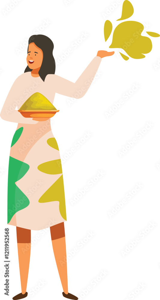 Indian woman wearing traditional clothes throwing colorful powder celebrating holi festival Indian woman wearing traditional clothes throwing colorful powder celebrating holi festival