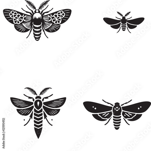 Vector Silhouettes of the Tower Moth Isolated on a White Background