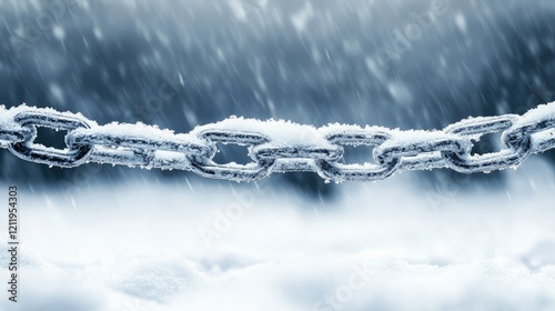 Winter Tire Chains Highlighted Against a Snowy Landscape with Gentle Snowfall and Frosty Atmosphere photo