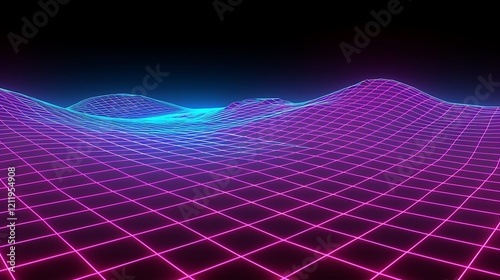 Retro Neon Grid Landscape Digital Art photo