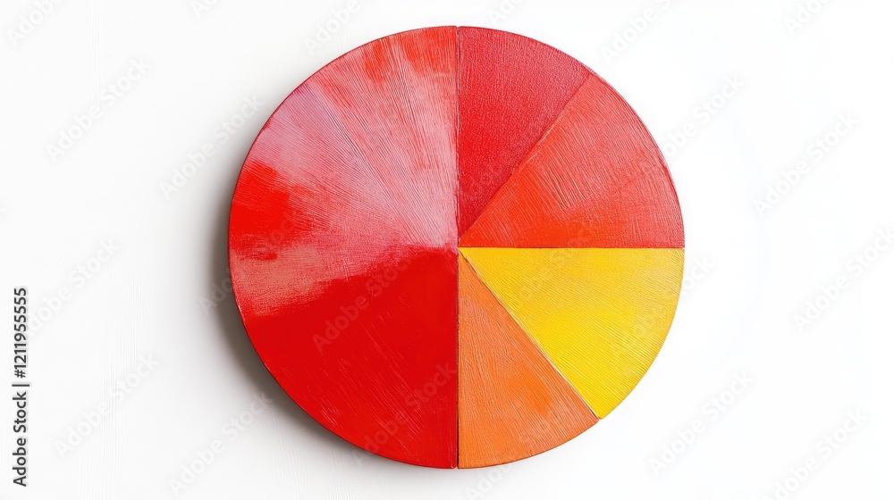 Fototapeta premium Round color wheel featuring vibrant red and orange segments with smooth textures, isolated on a clean white background for artistic exploration.