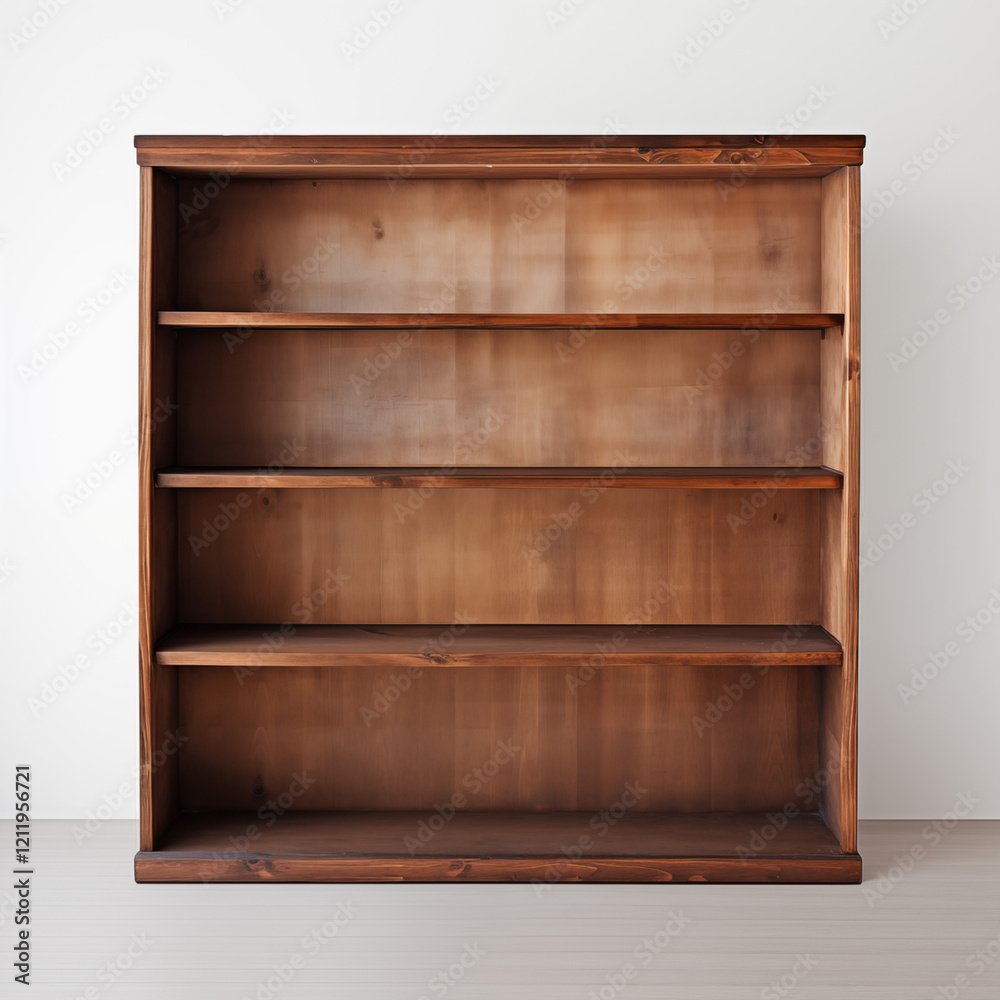 Empty Wooden Bookshelf Four Shelves Brown Wood Studio Shot Empty Wooden Bookshelf Four Shelves Brown Wood Studio Shot