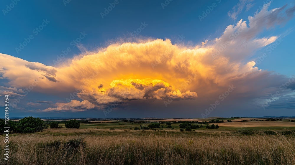 Timelapse of Dramatic Cloud Formation with Golden Hues Over Verdant Landscape Under Bright Blue Sky Timelapse of Dramatic Cloud Formation with Golden Hues Over Verdant Landscape Under Bright Blue Sky