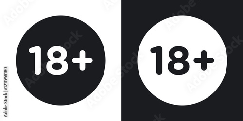 18 Plus icons in solid black and white colors