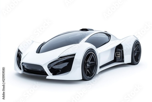 A white and black sports car on a white background, suitable for use in automotive or product advertising