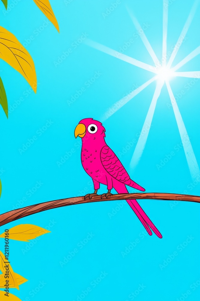 Fototapeta premium Vibrant Portrait of a Colorful Parrot with Stunning Feathers Against a Bright Blue Sky Background