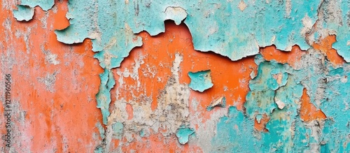 Textured concrete wall with vibrant peeling paint ideal for urban photography and creative abstract backgrounds photo