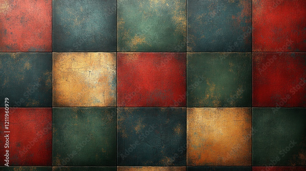 Colorful textured tiles arranged in a grid pattern, showcasing a mix of red, green, and gold hues Colorful textured tiles arranged in a grid pattern, showcasing a mix of red, green, and gold hues