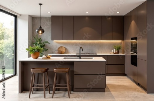 Stylish, modern kitchen in mocha mousse color