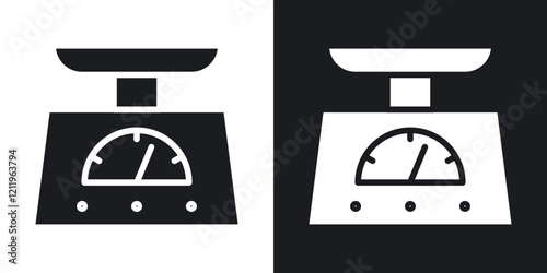 Kitchen scales icons in solid black and white colors