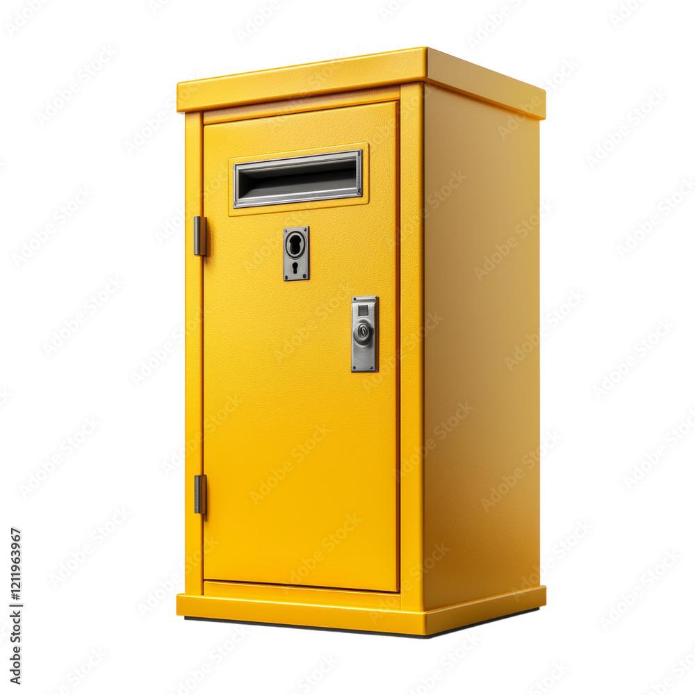 Bright Yellow Mailbox for Public Use Isolated on transparent background Bright Yellow Mailbox for Public Use Isolated on transparent background