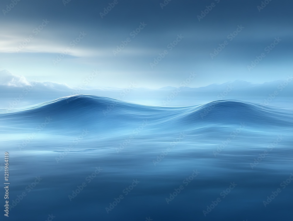 Fototapeta premium Serene blue ocean waves at dawn.