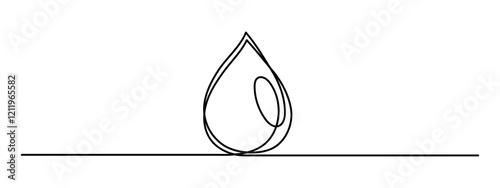 Water drop one line art,hand drawn fresh wet dew design drawing continuous contour.Aqua drinkable natural rainy dribble outline,pour moisture symbol.Isolated.Editable stroke. Vector illustration