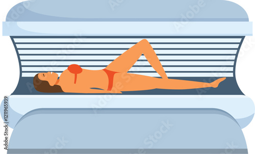 Young woman is lying in tanning booth enjoying uv light for perfect skin tan
