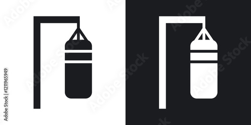 Punching bag icons in solid black and white colors