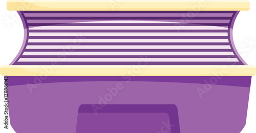Horizontal solarium opening, revealing its purple tanning lamps, ready for a relaxing beauty treatment