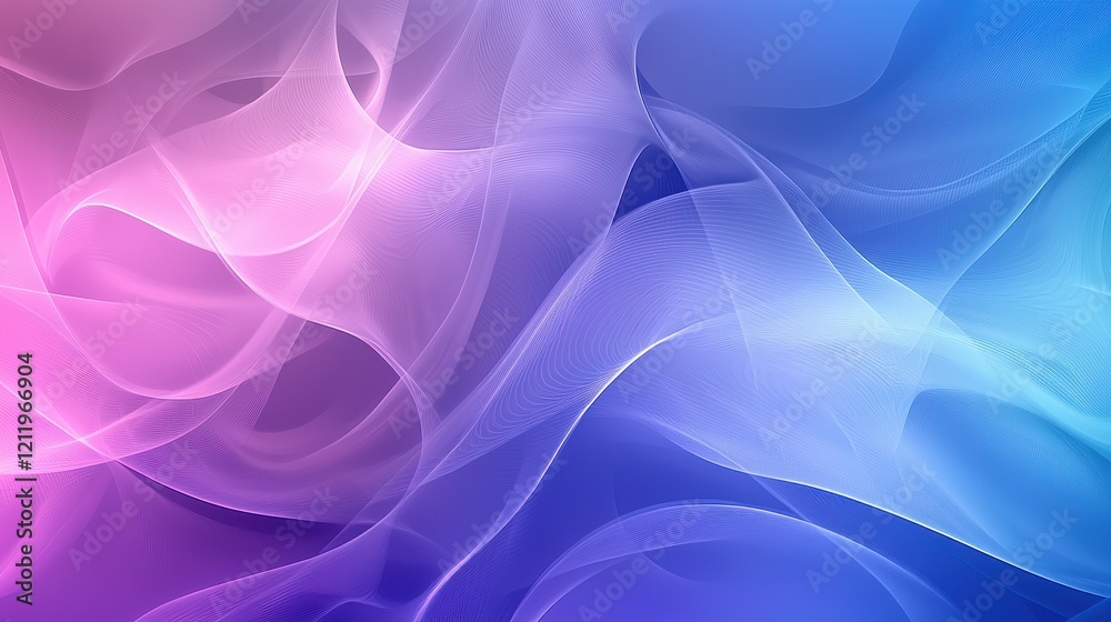 Obraz premium Abstract waves of soft pink and blue color flowing seamlessly, creating a tranquil and dreamy background perfect for modern digital designs or calming visuals.