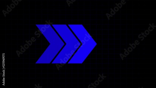 abstract arrow pointing graphic animation. Arrow sign symbol looping animation direction concept animated in transparent background in blue color. 4k animation.