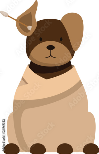 Cartoon dog wrapped in a blanket having its ears cleaned with a cotton swab, representing pet care and hygiene