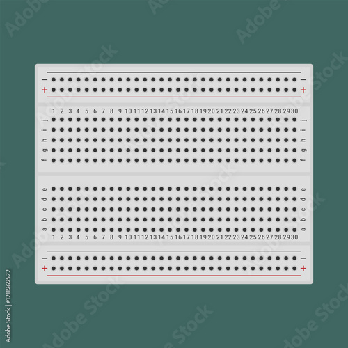 Solderless breadboard. Standard solderless breadboard for prototyping electronic circuits. Flat style vector illustration