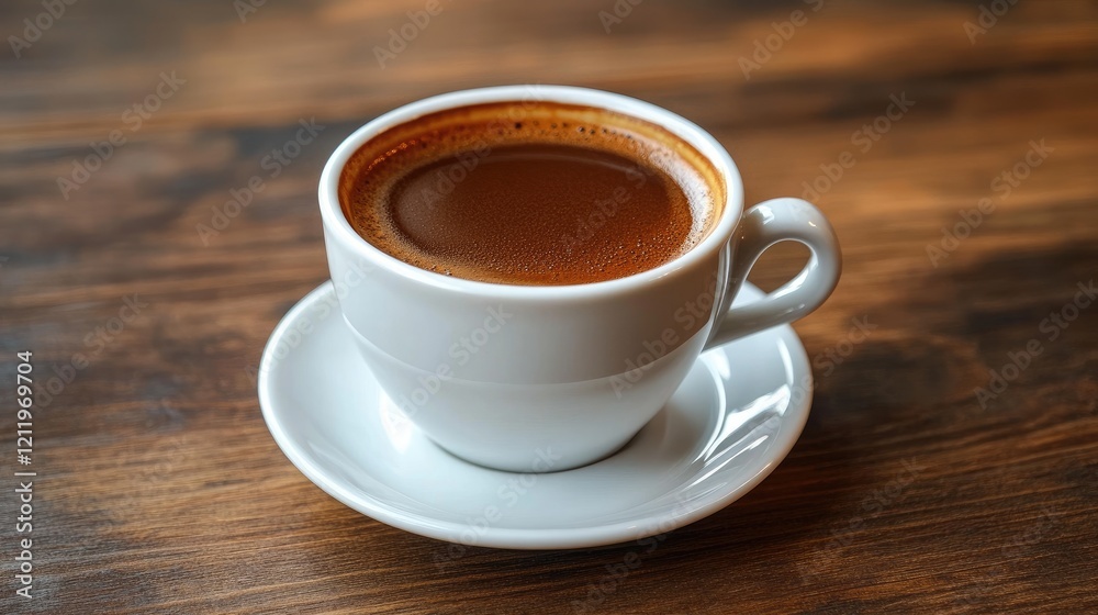 Traditional Turkish coffee served in a classic white cup on a wooden table showcasing rich texture and color. Traditional Turkish coffee served in a classic white cup on a wooden table showcasing rich texture and color.