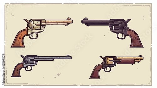 Wild West Gunslinger Western Icons Flat Vector Illustration
