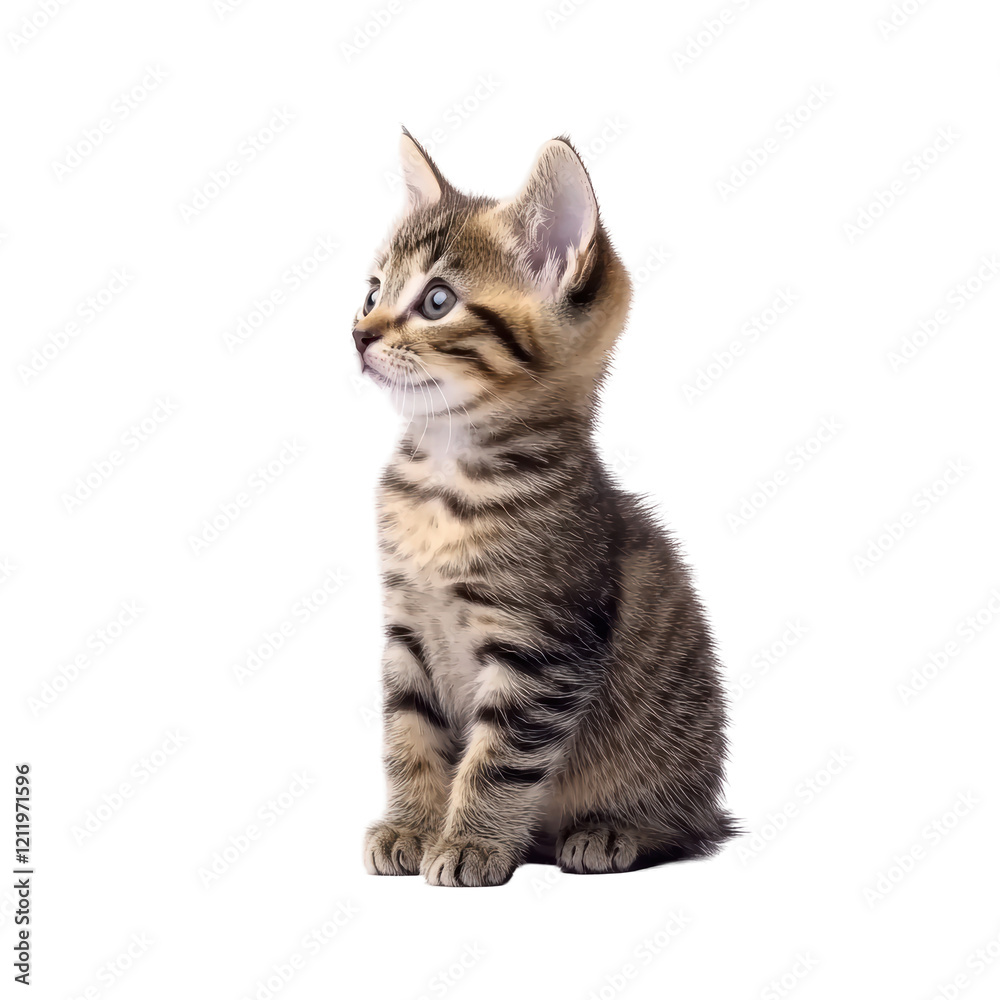 Isolated Brown Tabby Kitten Looking Sideways Isolated Brown Tabby Kitten Looking Sideways