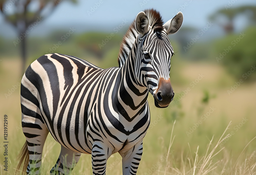 Fototapeta premium Graceful Stripes: A Close-Up of a Majestic Zebra in the Wild