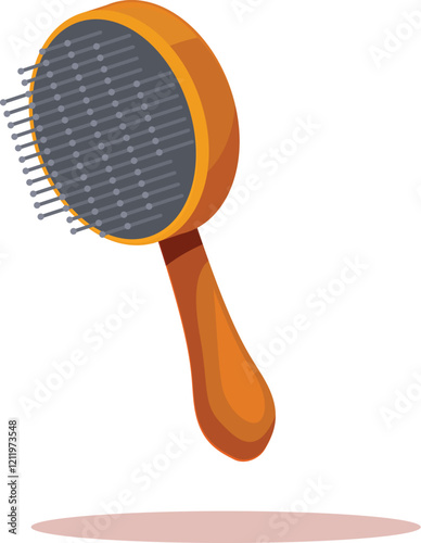 Round orange hairbrush with metal bristles, ideal for styling and detangling hair